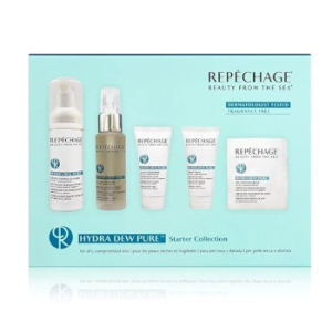 repechage daily home regimen face care kit for compromised skin. gentle foaming face cleanser, facial essence mist, moisturizer cream, night, & eye contour gel travel size 5 step kit gift for women.